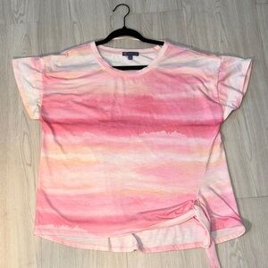 DEMOCRACY Pink and White Tie-Dye Short Sleeve Top